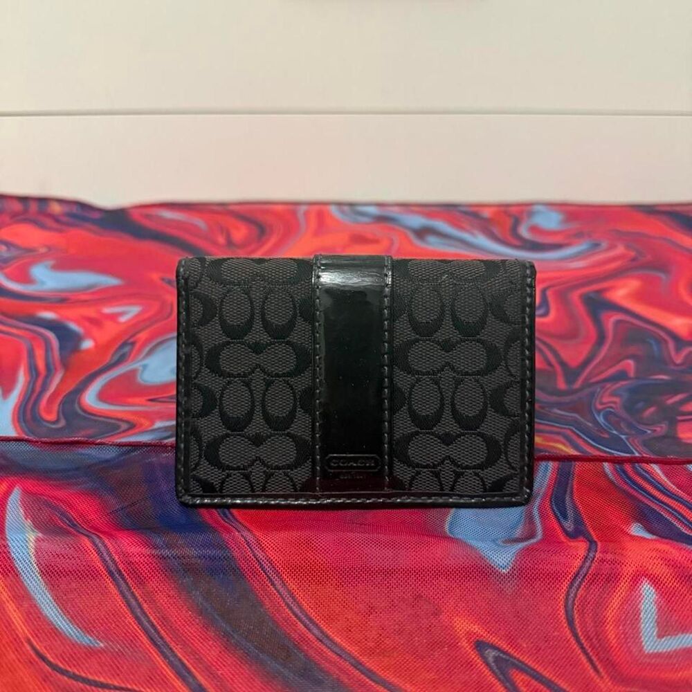 Vintage Coach Soho Black Signature Monogram Card Case Wallet
